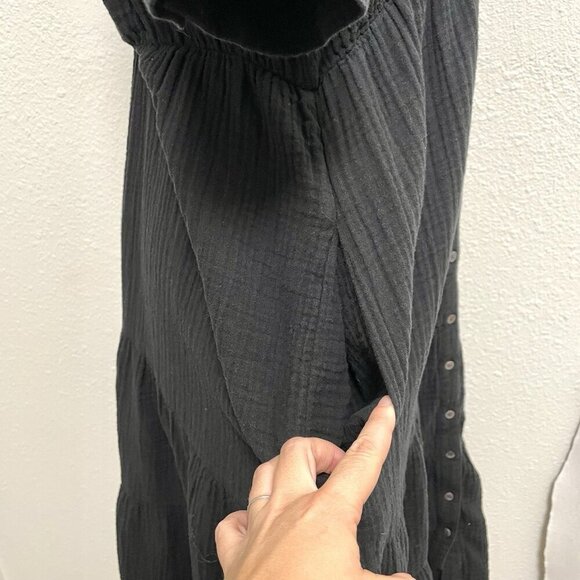 Madewell Gauze Tiered Midi Dress Short Sleeve Minimalist Classic Black size 4 - Picture 9 of 10
